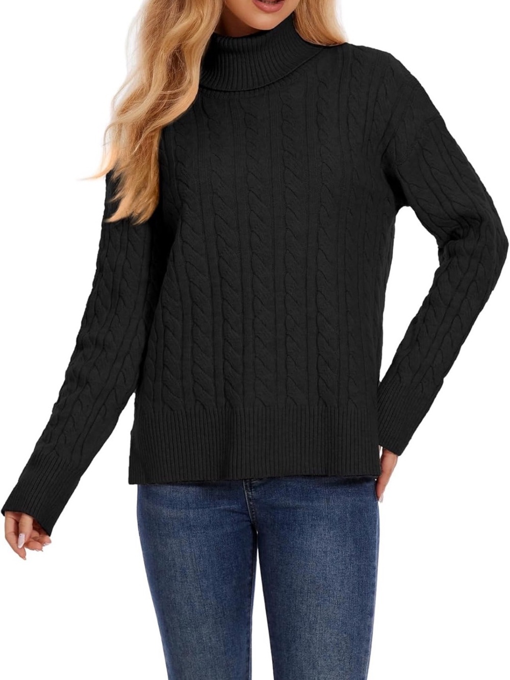 ZANZEA Black Cable Knit‎ Turtleneck Sweater Womens Medium Oversized NWT